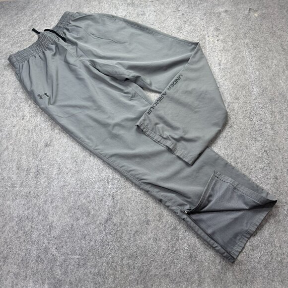 Under Armour Windbreaker Track Pants Men L Gray Ankle Zip Loose Vital 32" b077 - Picture 1 of 16